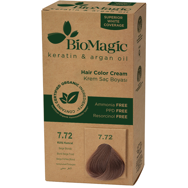 

Бежевая краска для волос 7.72, 250 г Biomagic Keratin&Argan oil, цвет beżowy blond 7.72
