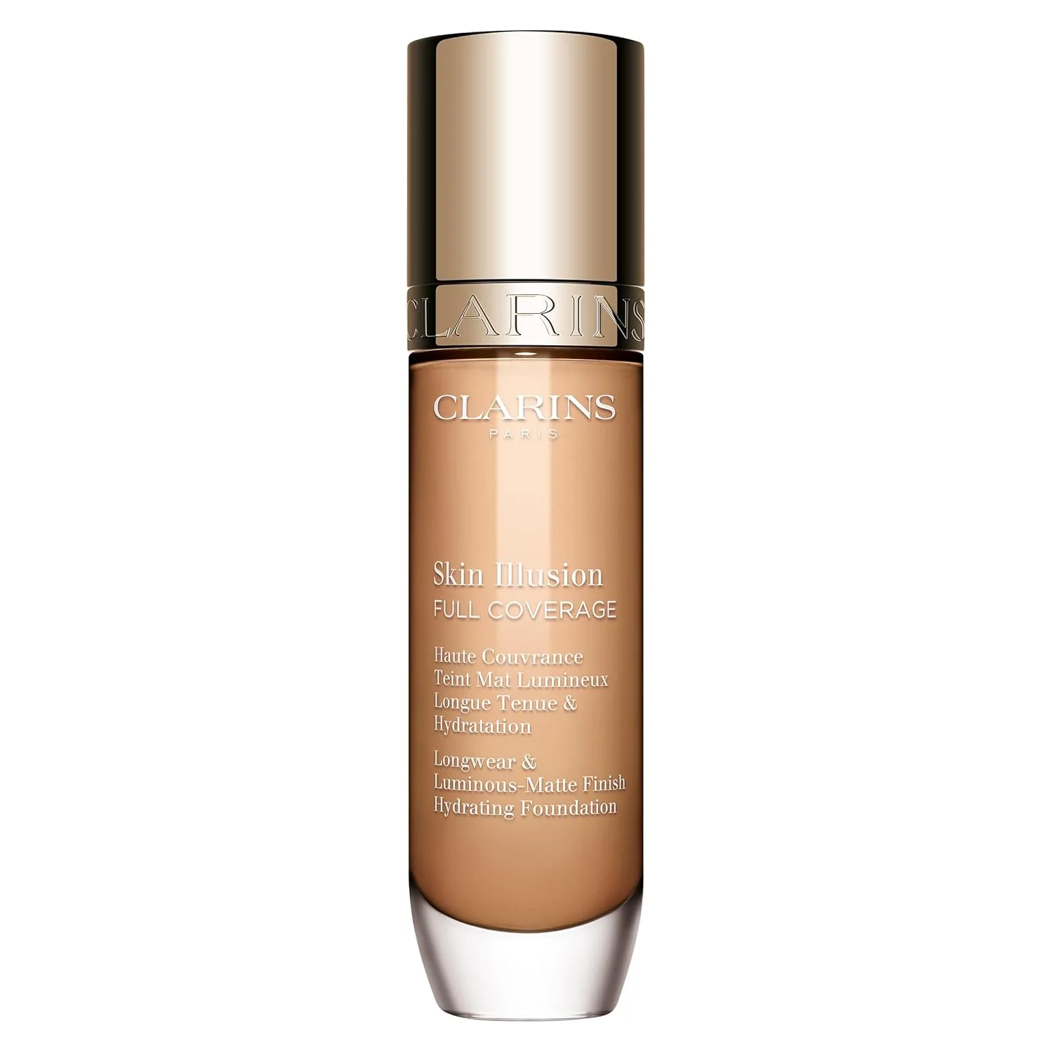 Clarins Skin Illusion Longwear Full Coverage Foundation, матовое сияние, 24 часа стойкости и увлажнения, естественный вид, устойчивость к переносу, поту и размазыванию, с гиалуроновой кислотой, 30 мл, 108W Light-medium beige with warm undertones