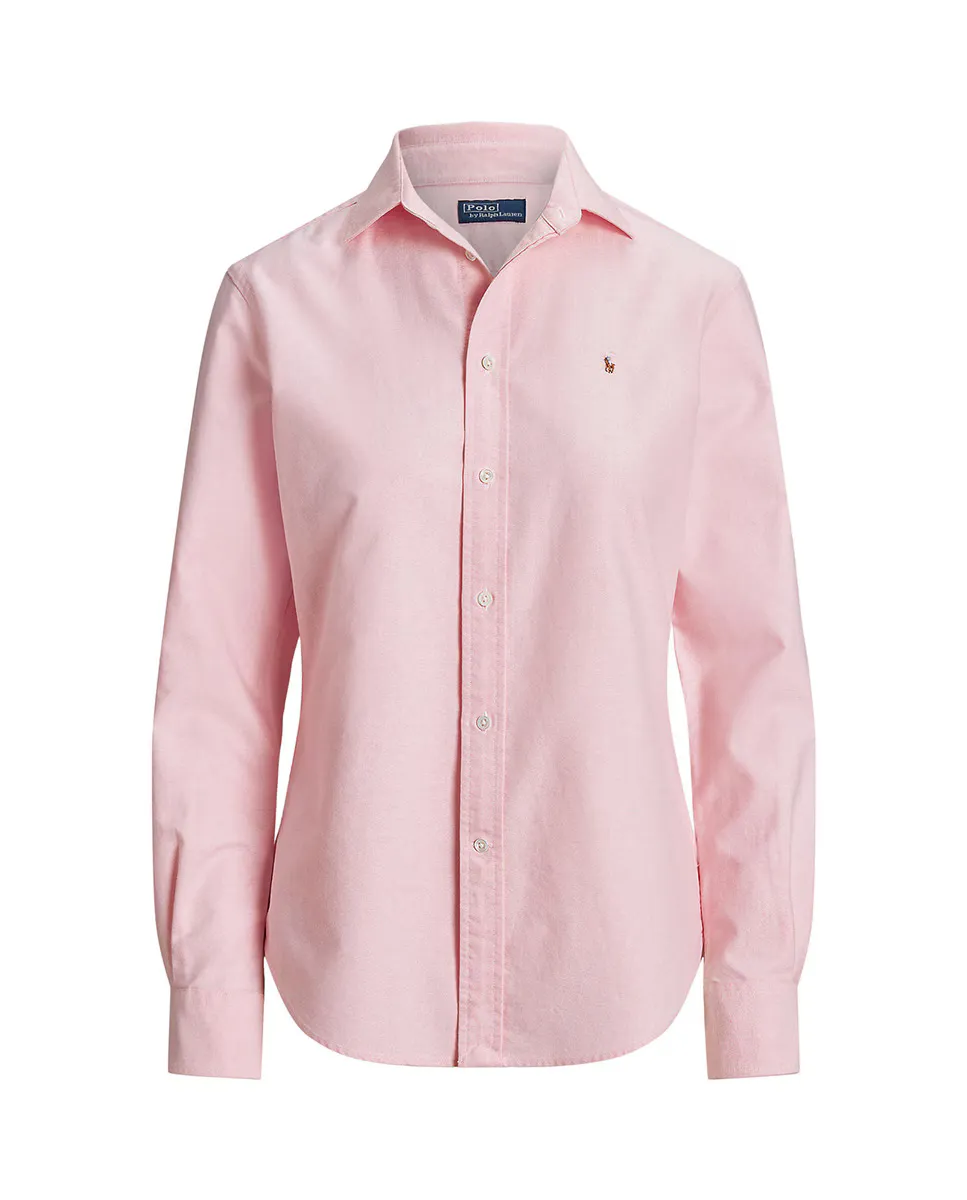 Женская хлопковая рубашка с длинным рукавом Polo Ralph Lauren, розовый — фото 4