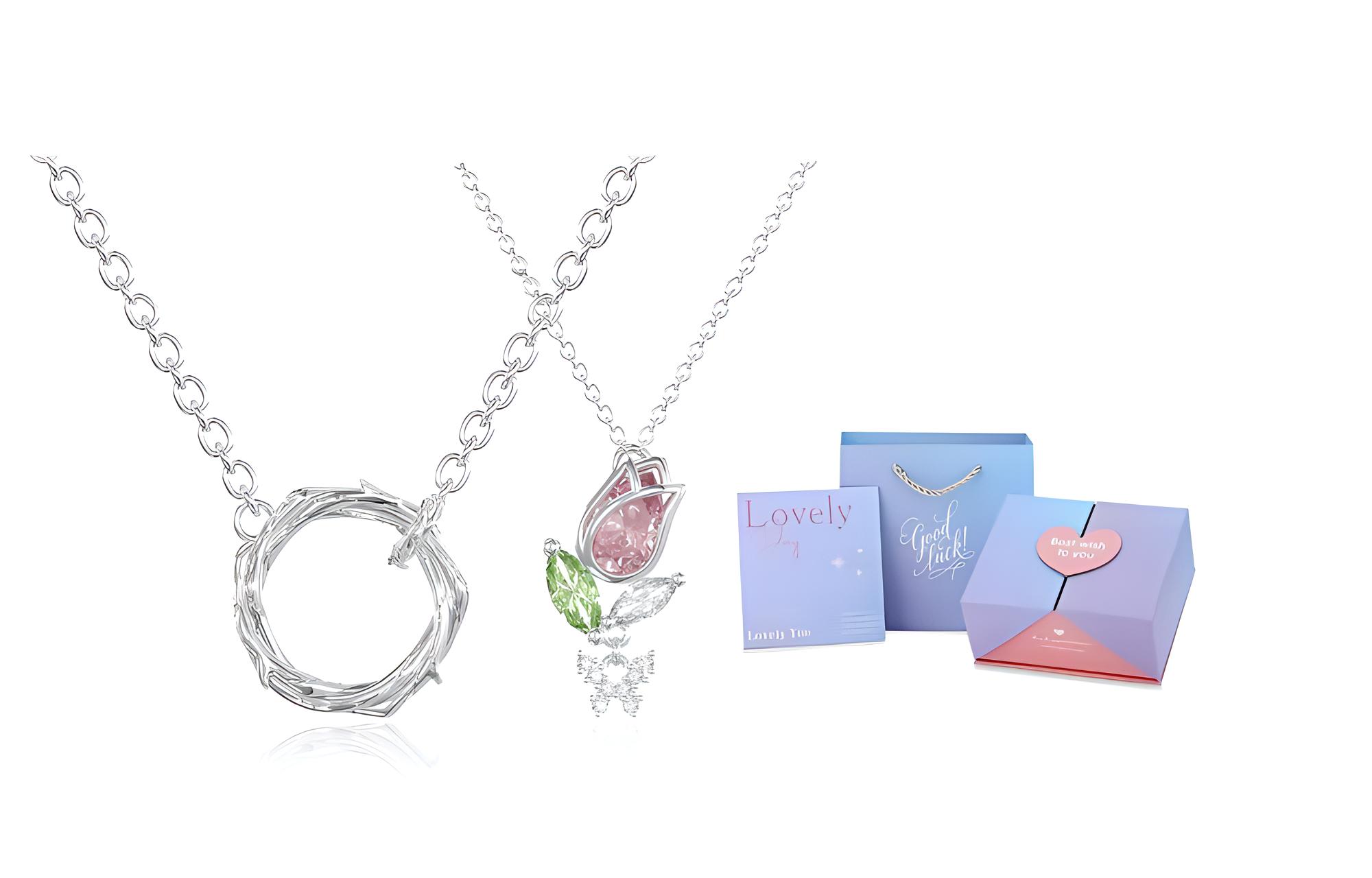 

Унисекс ожерелье GIFU, Thorn Tulip Couple Necklace + [Dream Gradient Love Gift Box]