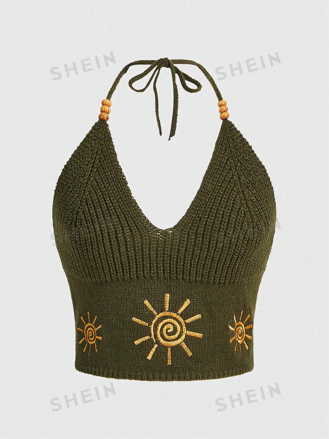 

Топ трикотажный Romwe Hippie Sun с вышивкой, зеленый