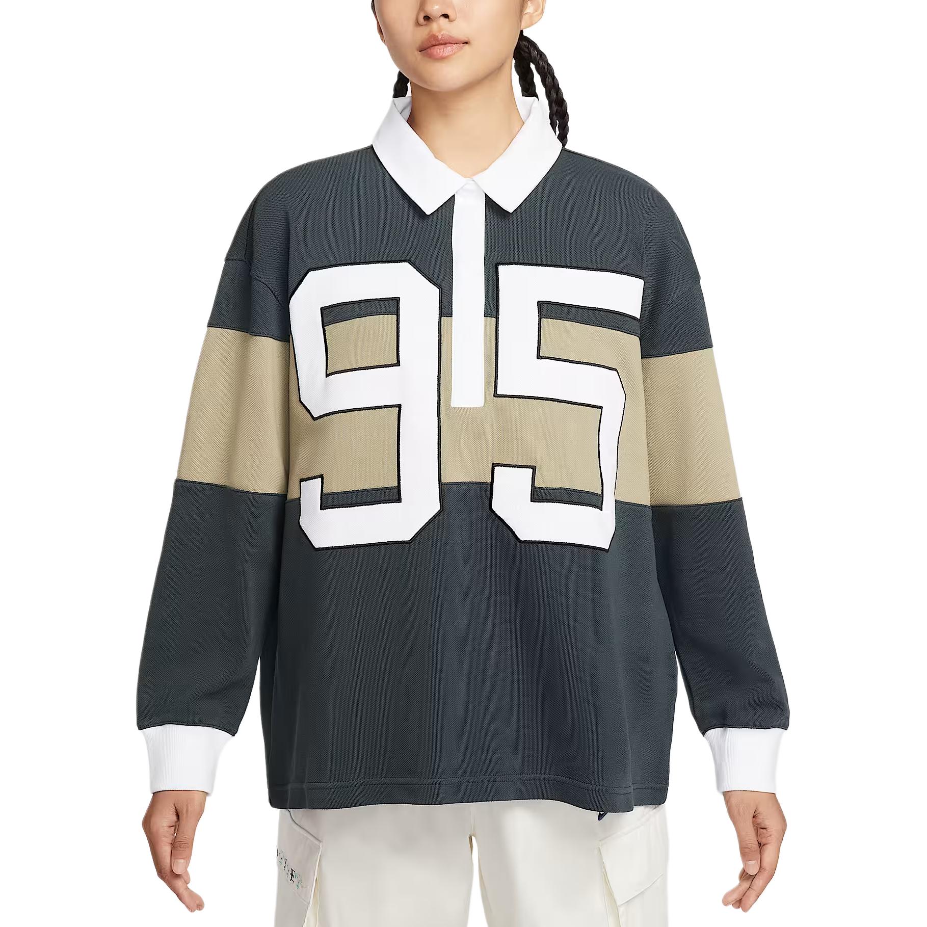 Футболка-поло AS W NSW STREET LS GFX женская Nike, оливковый/белый — фото 3