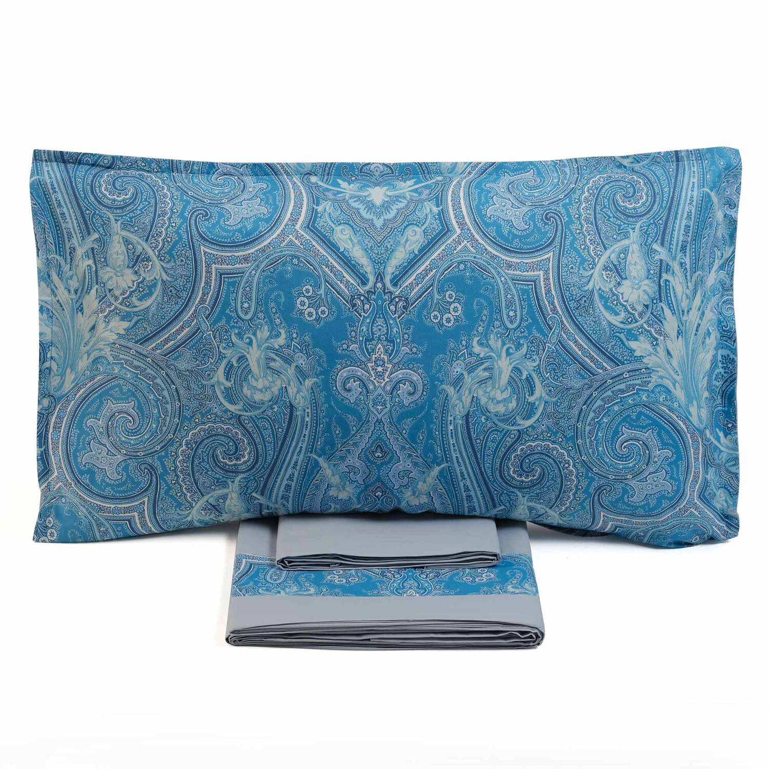 

Комплект постельного белья с простынью из хлопкового перкаля - Elder Lisola, синий, односпальный