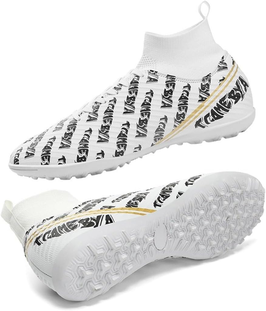 

Футбольные бутсы унисекс с высоким верхом, размеры для детей, подростков и взрослых TF/AG, с шипами, для искусственного газона, кожаный верх, кроссовки для тренировок и соревнований Tisamy, Tf White