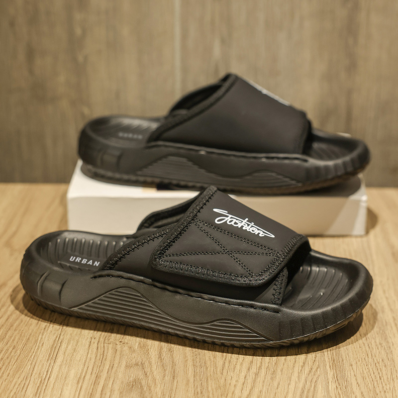 URBAN AUTHENTIC Амортизирующие массажные нескользящие износостойкие бесшумные шлепанцы мужские черно-белые, цвет Black White — фото 4