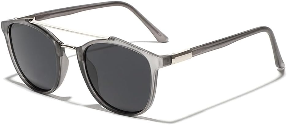 

Модные солнцезащитные очки с двойной перемычкой для мужчин, круглые солнцезащитные очки, поляризованные очки для женщин, ацетатные, зеленые, коричневые, унисекс WNCKSQ, Grey Silver Frame