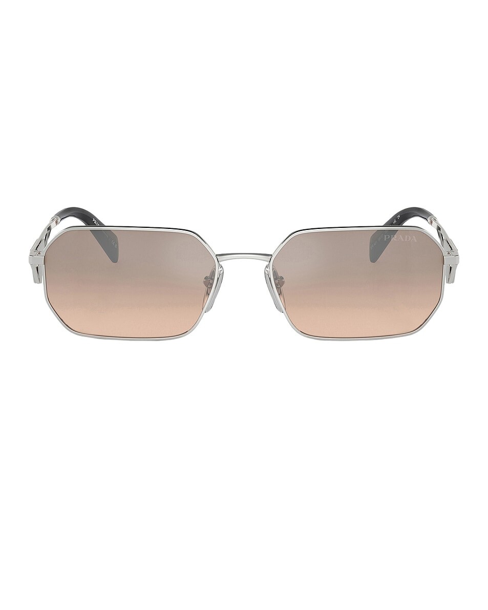 

Прямоугольные солнцезащитные очки Prada, цвет Silver & Mirror Light Brown