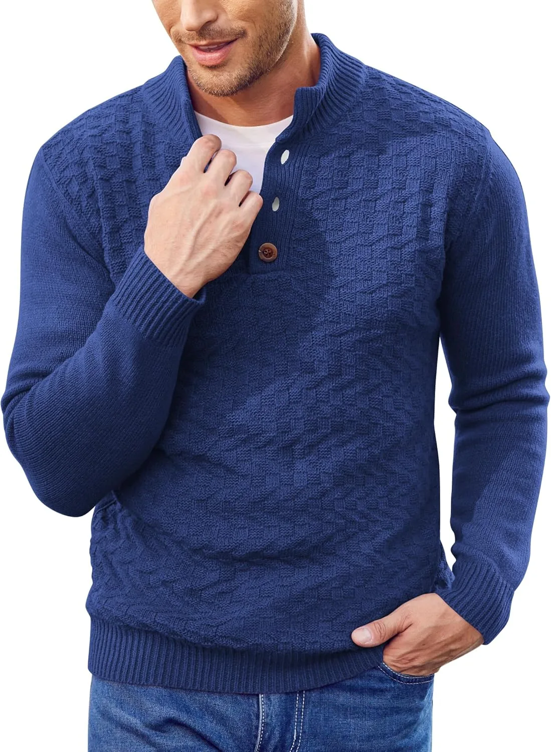 

COOFANDY мужской свитер с воротником стойкой на пуговицах