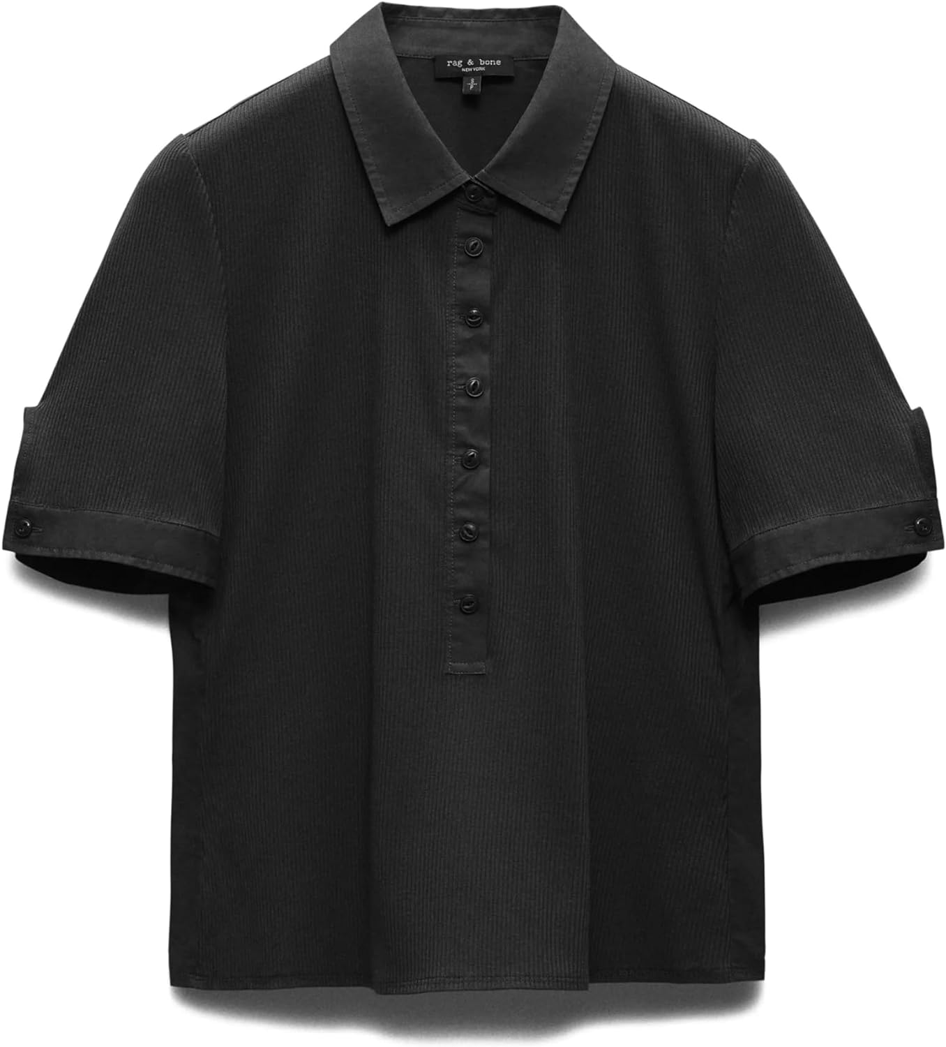 

Женское поло Rag & Bone с короткими рукавами, в рубчик, смешанной фактуры, черное