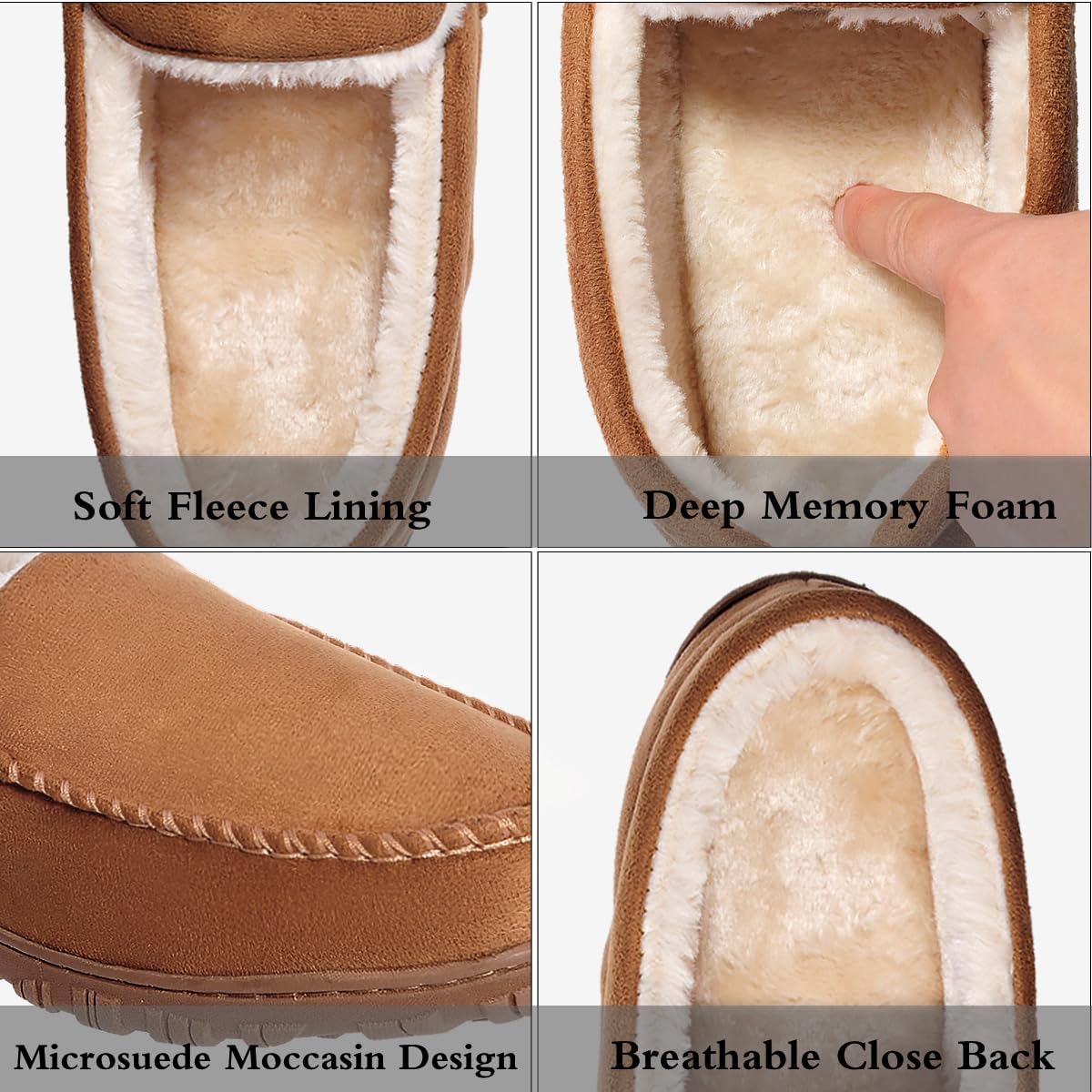 Мужские тапочки shoeslocker для дома и улицы, теплые, мягкие, плюшевые с эффектом памяти, удобные домашние мокасины с противоскользящей подошвой, бежевый — фото 3