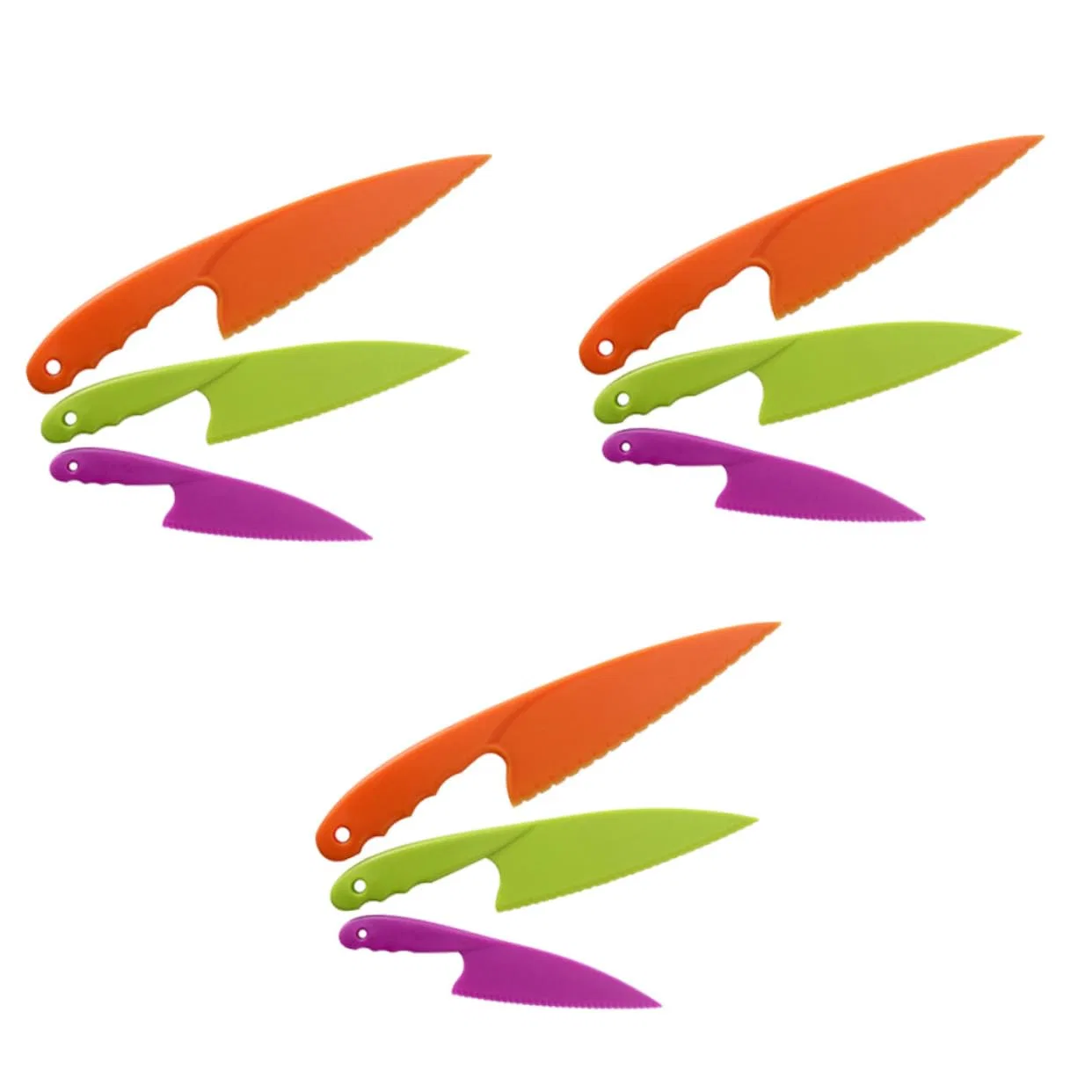 Набор из 3 детских пластиковых ножей Luxshiny для фруктов и сэндвичей, разноцветный