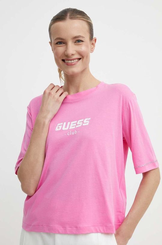 

Хлопковая футболка Guess, розовый