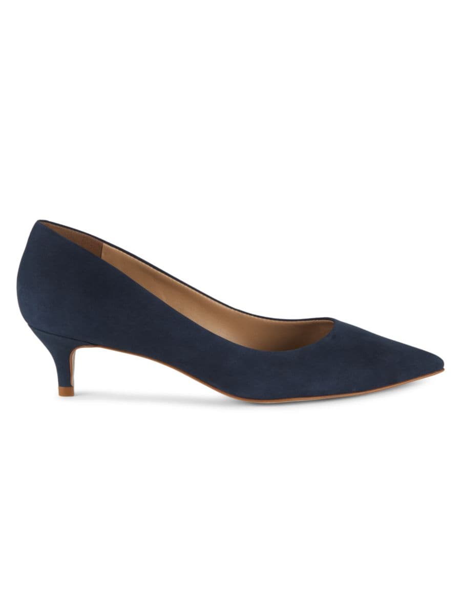 Туфли-лодочки из кожи на каблуке-рюмочке 30 мм Saks Fifth Avenue, цвет Suede Navy