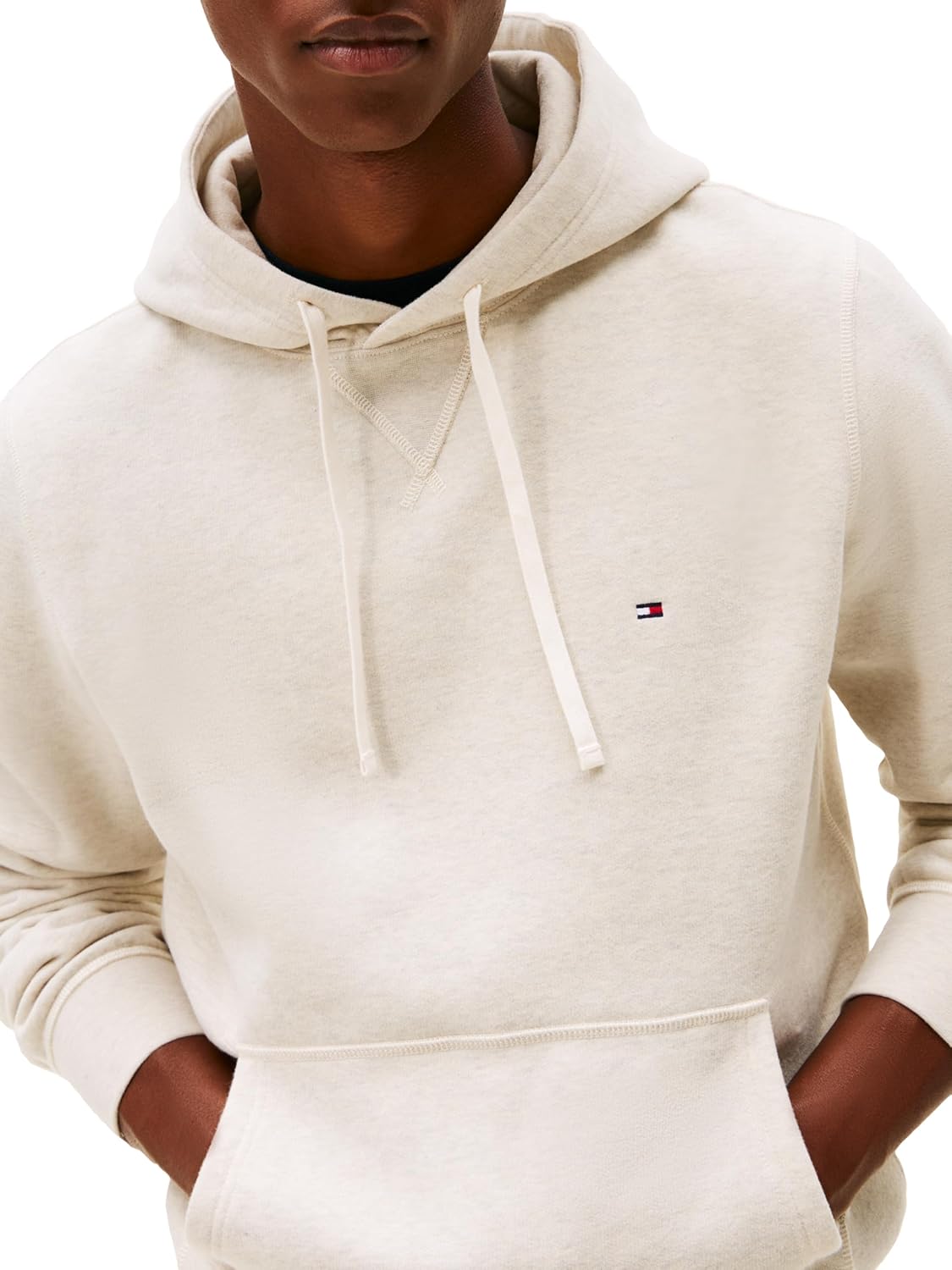Мужская флисовая толстовка с капюшоном Tommy Hilfiger средней плотности, также доступна в размерах для больших и высоких мужчин, Heathered Oatmilk — фото 2