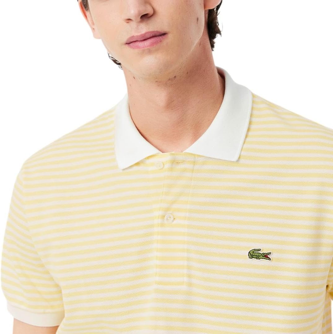 Футболка поло Lacoste L.12.12 мужская, в полоску, белый / желтый — фото 2