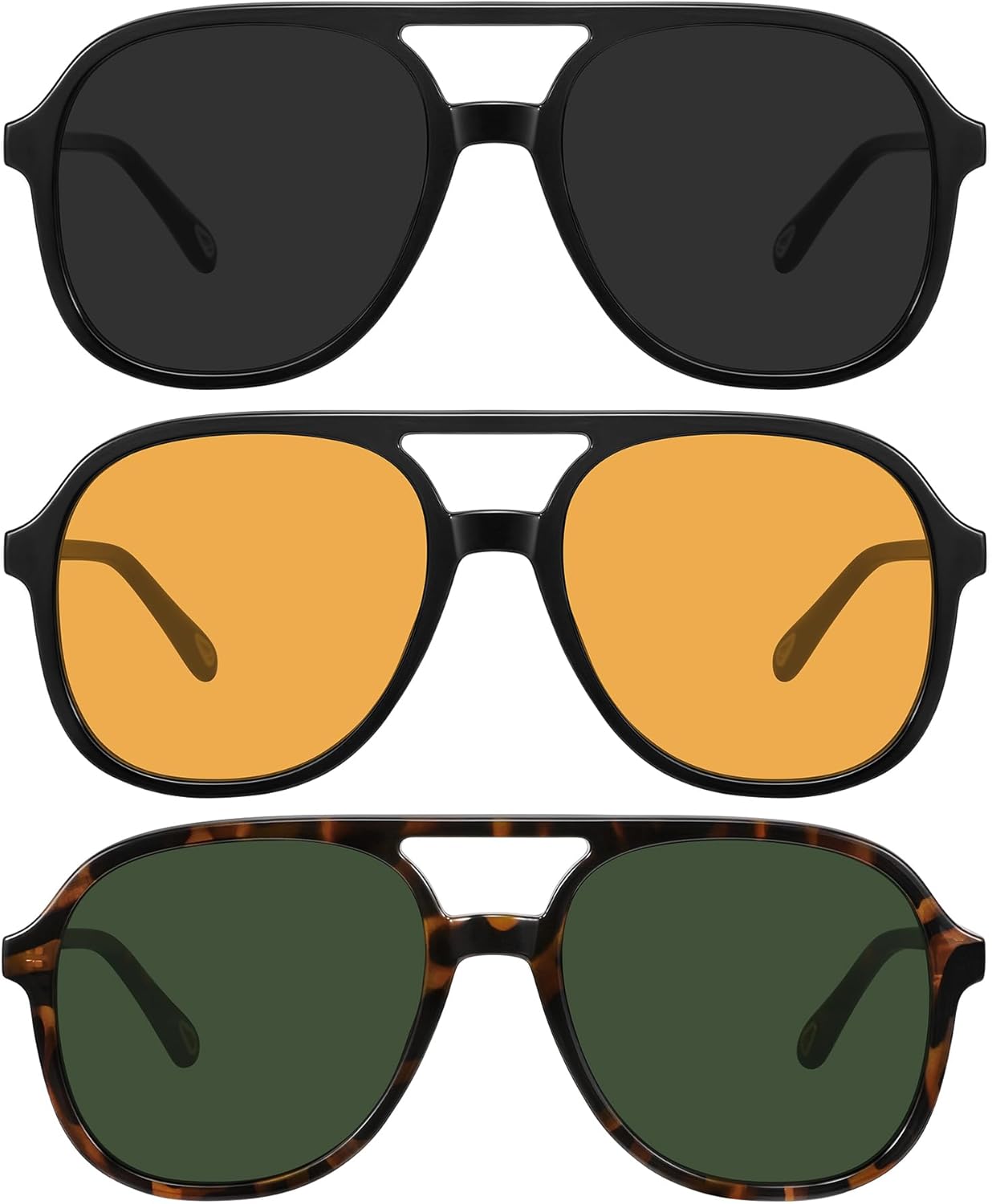 

Солнцезащитные очки-авиаторы MEETSUN в стиле ретро, ​​большие, для женщин и мужчин, модные, в стиле 70-х и 80-х, квадратные, 3 штуки, защита от ультрафиолета UV400, 3pack(black +Tortoise/Green+ Yellow)