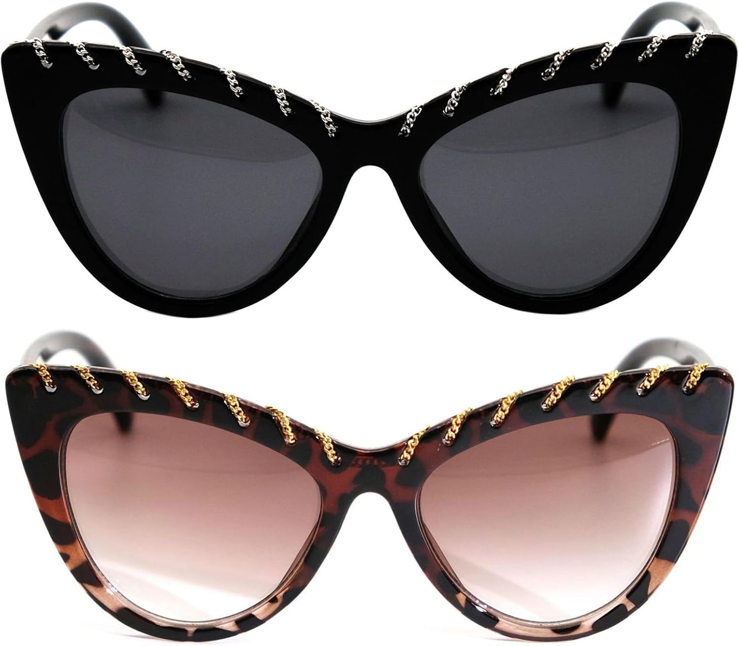 

Солнцезащитные очки Willochra Cat Eye с черным леопардовым принтом для женщин, модные, винтажные, ретро, ​​в стиле Y2K, забавные, с заклепками, в стиле панк, 2pcs-black&leopard