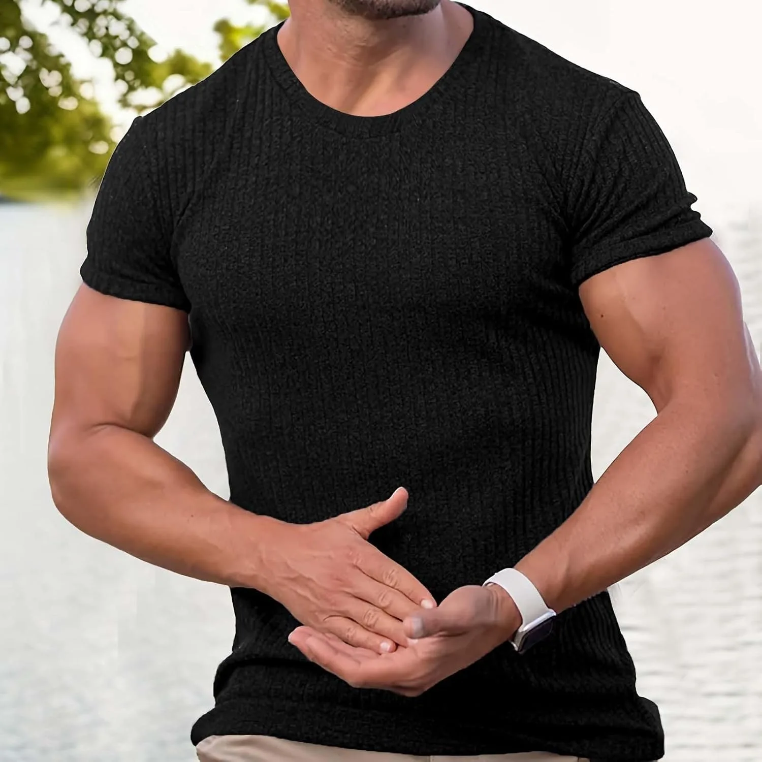 Мужская футболка с коротким рукавом Slim Fit для спорта — фото 2