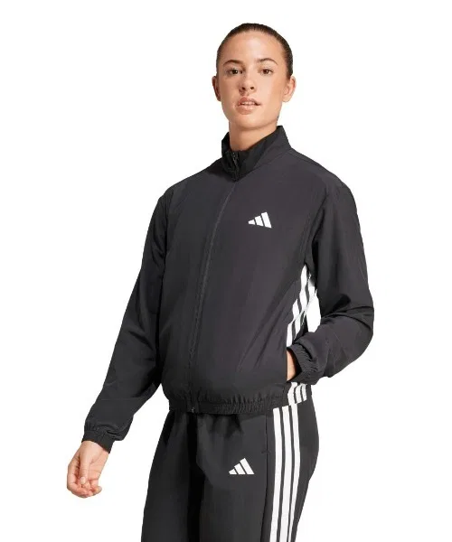 Куртка-ветровка тренировочная Adidas с тремя полосками, черная
