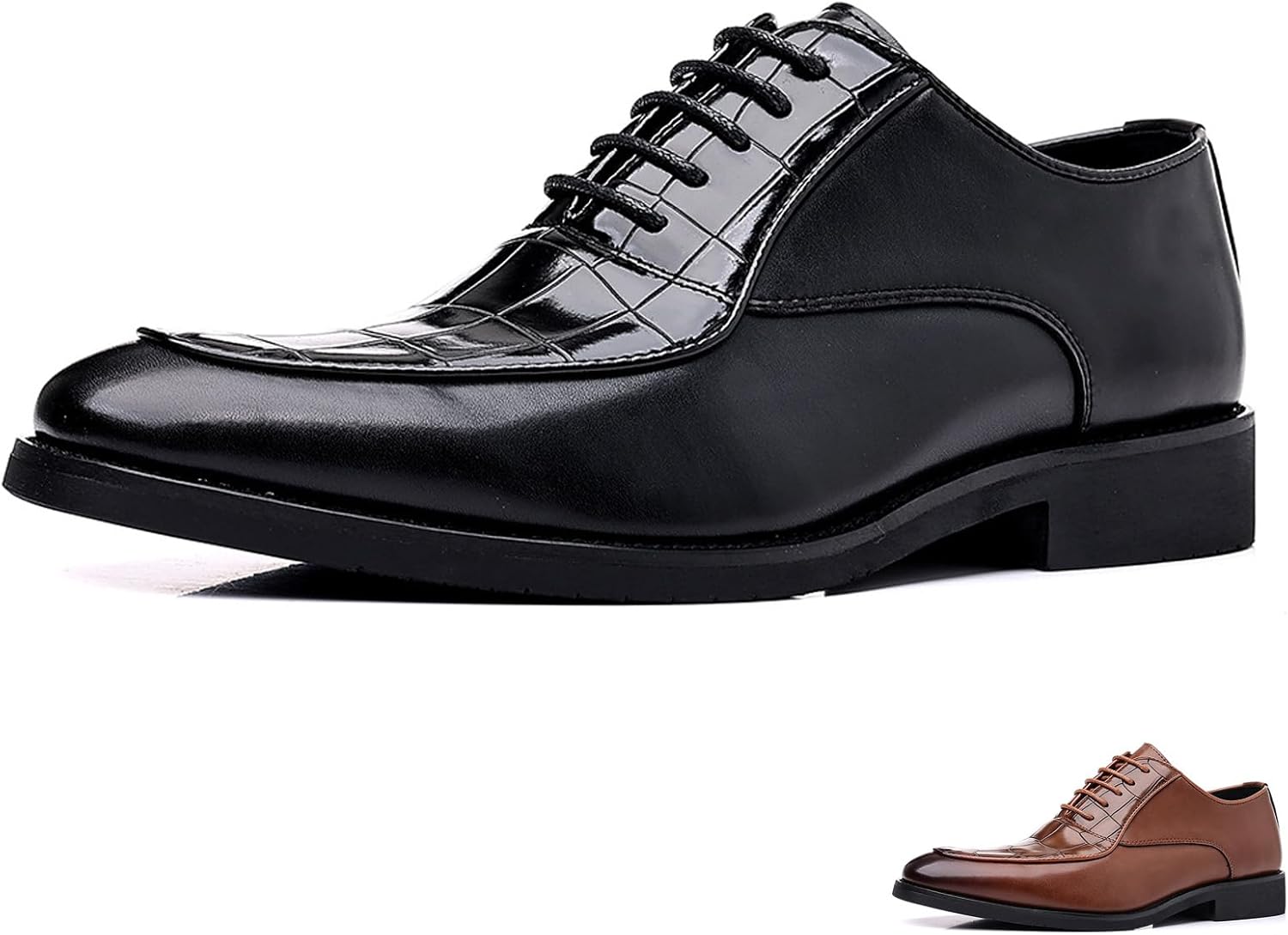 

Мужские классические оксфорды с низким каблуком из печатной кожи, ретро стиль, повседневные, удобные, с заостренным носком, низкие, на шнуровке, с устойчивым каблуком, бизнес туфли для работы, офиса и свадьбы Nsneond, черный