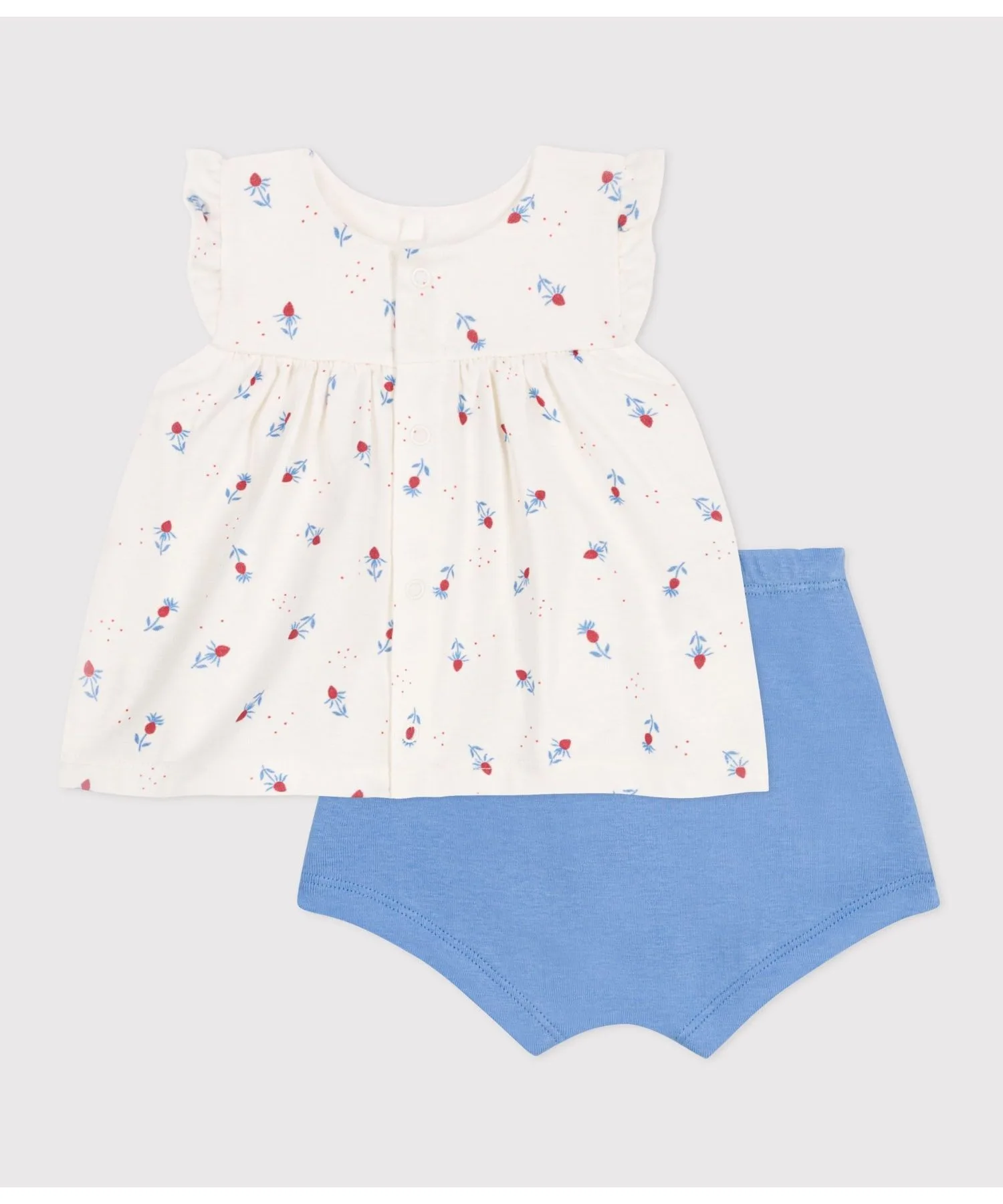Детский комплект из хлопка Petit Bateau с цветочным принтом белый