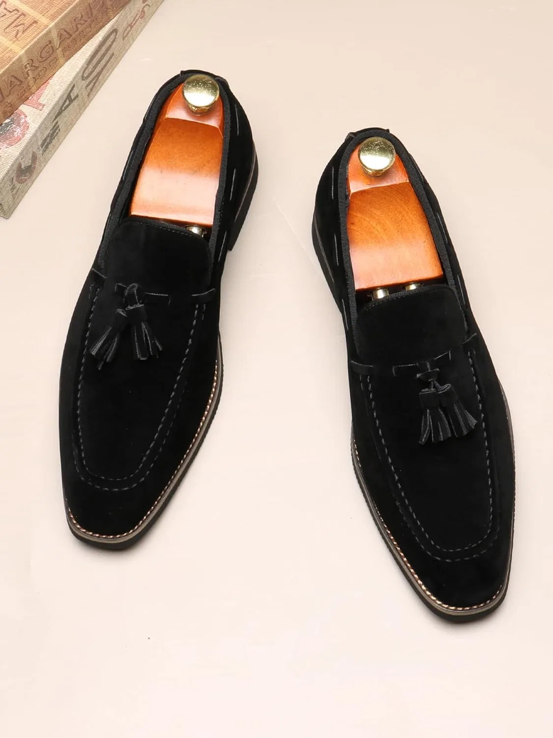 Лоферы мужские, классические повседневные туфли без бренда, модель Slip-On Tassel Loafers, черный SJIUTLYUE — фото 2