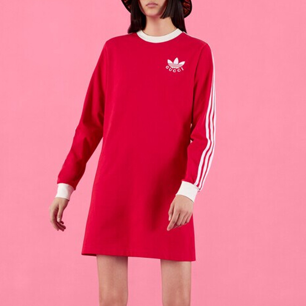Платье Adidas x Gucci Коллаборация, с длинными рукавами, красный — фото 2
