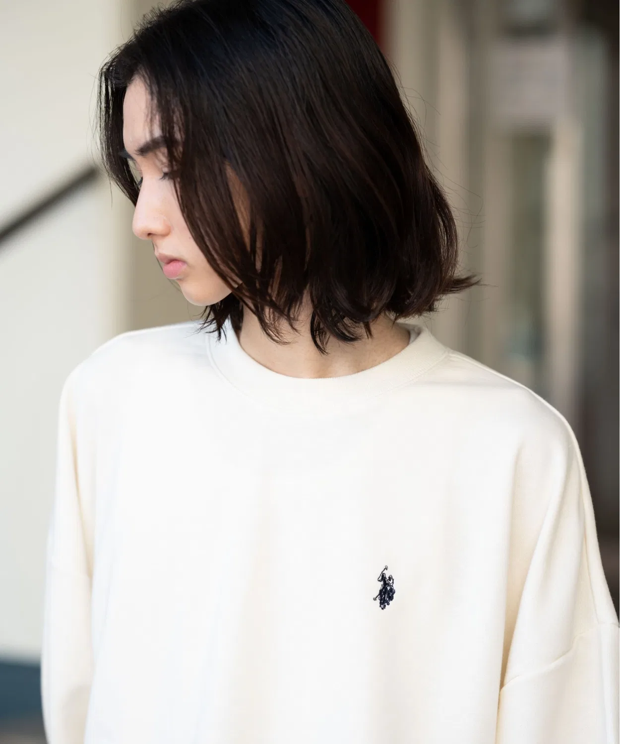 Свитшот с вышивкой U.S. POLO ASSN. × WEGO, оверсайз, офф-вайт