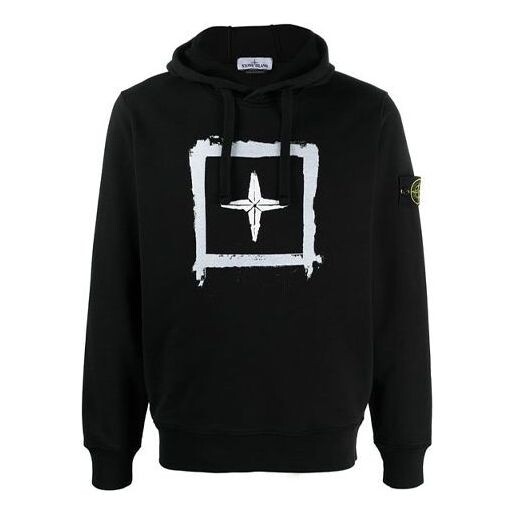 

Толстовка box print pullover hoodie 'black' Stone Island, черный