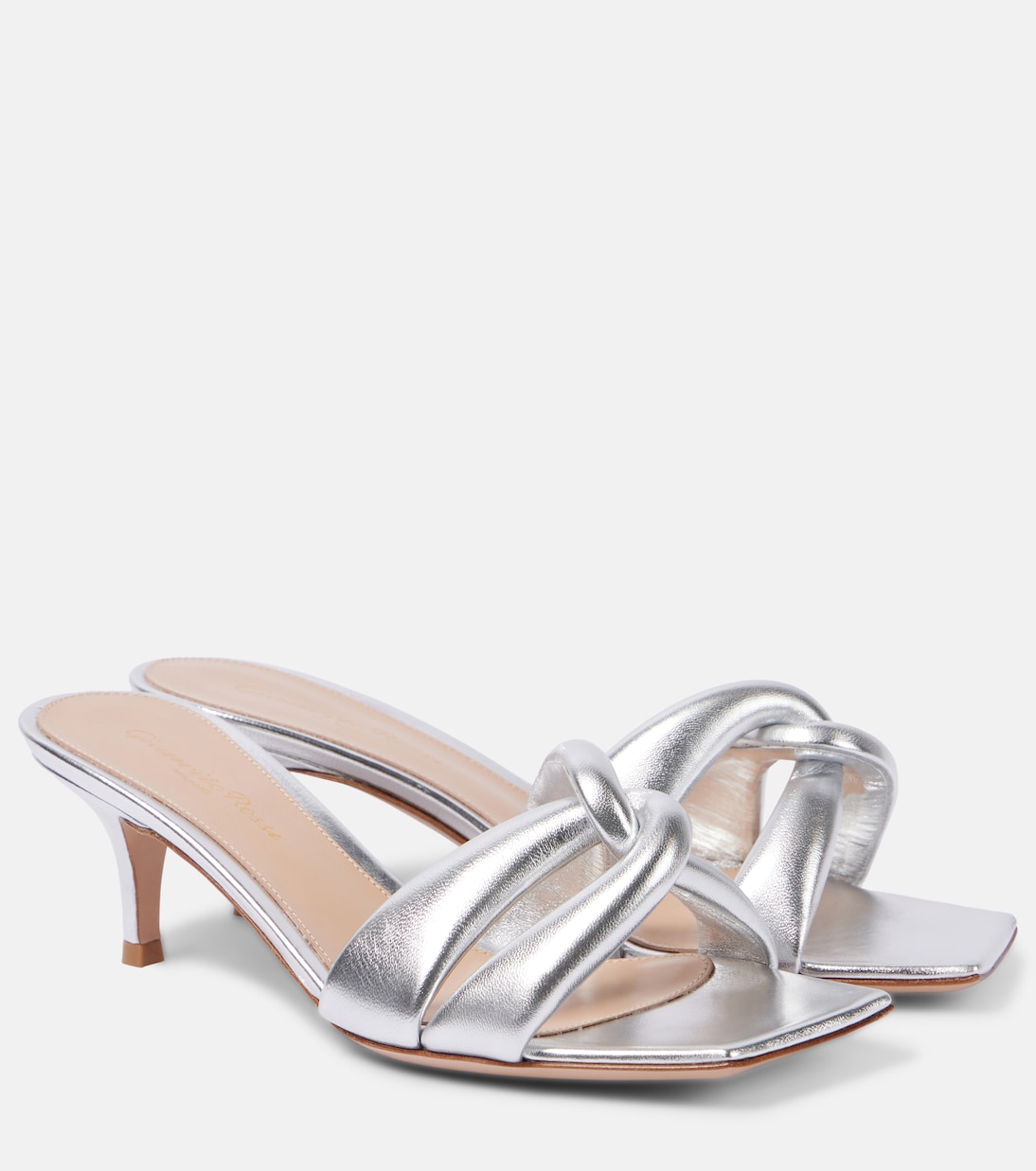 Мюли Amour из металлизированной кожи Gianvito Rossi, серебряный