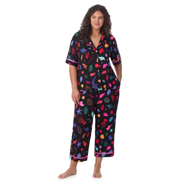 

Уютный комплект пижамы Plus size: топ с вырезом и укороченные брюки Beauty Sleep Social, цвет motion in the ocean