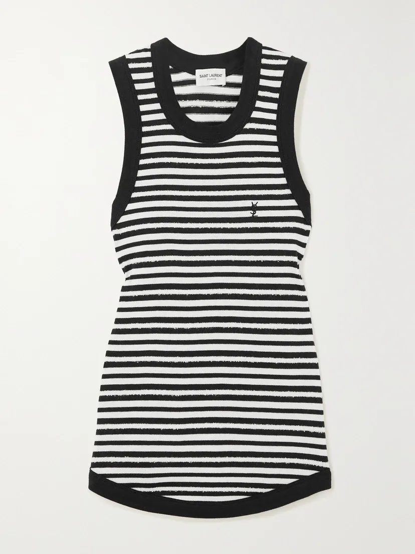 Хлопковая майка в полоску с эффектом состаривания SAINT LAURENT, черный