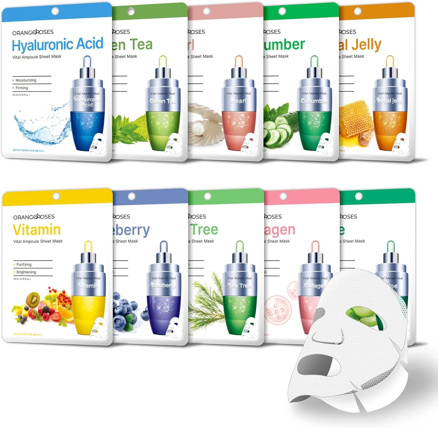 Набор масок для лица Vital Ampoule Sheet, Orangeroses, 10 шт.