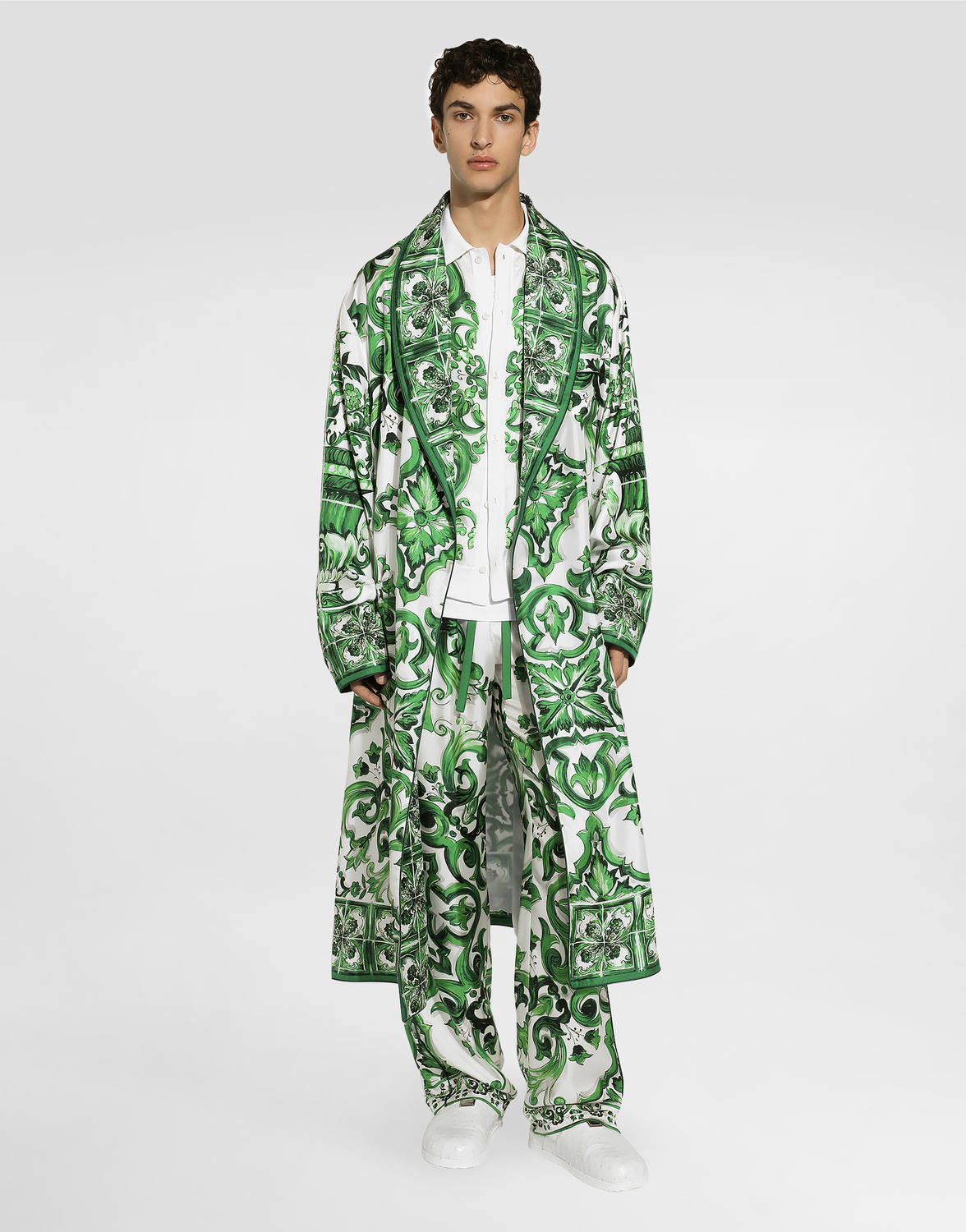 Оверсайз рубашка из шелка и пряжи с принтом «майолика» DOLCE & GABBANA, мультиколор — фото 2