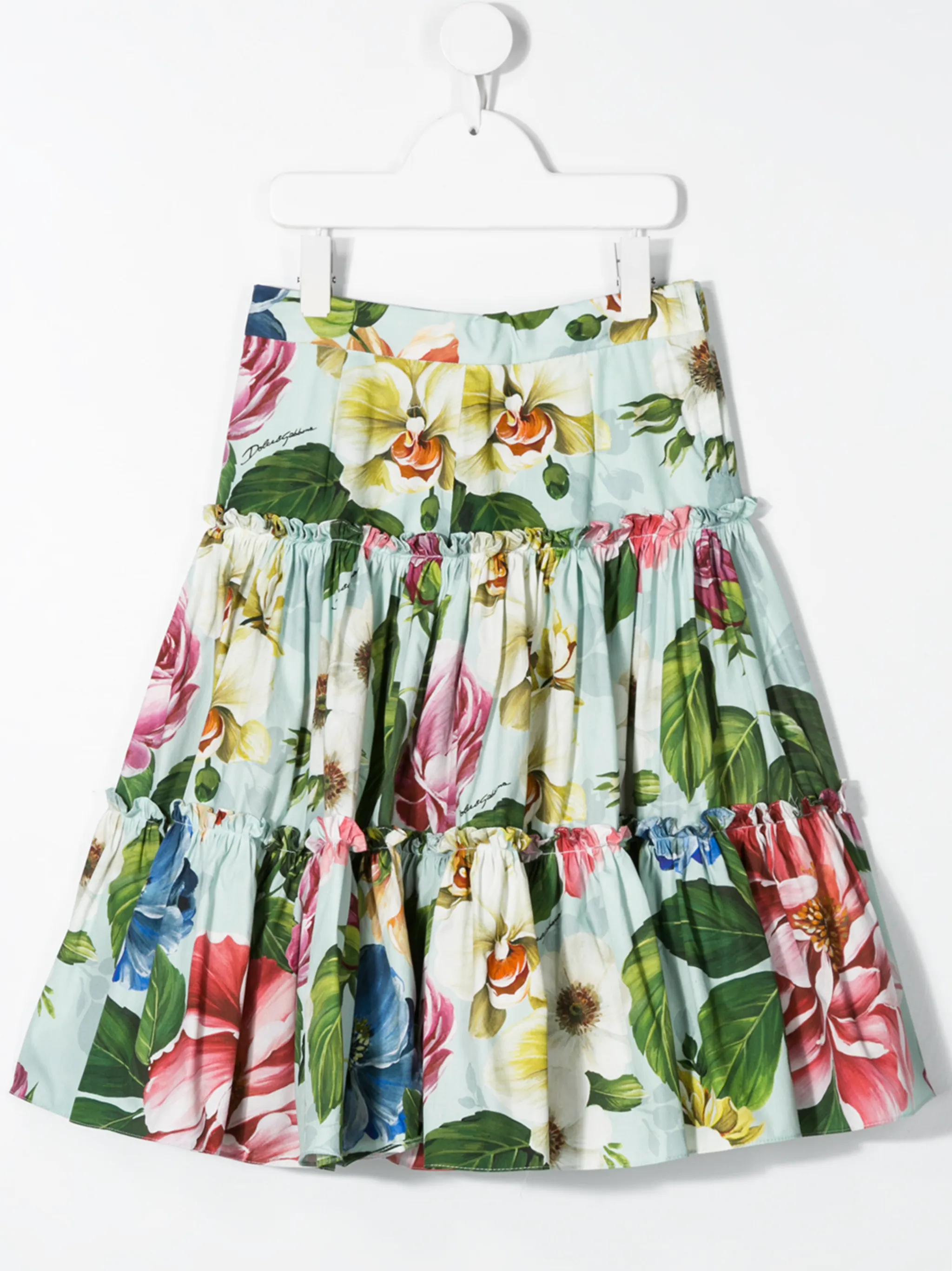 Ярусная юбка с цветочным принтом Dolce & Gabbana Kids, синий — фото 2