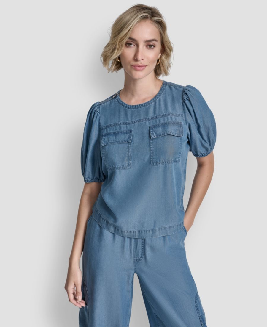 

Женская футболка с короткими рукавами и застежкой-молнией на плечах DKNY, Stream Wash, Серый, Женская футболка с короткими рукавами и застежкой-молнией на плечах DKNY, Stream Wash