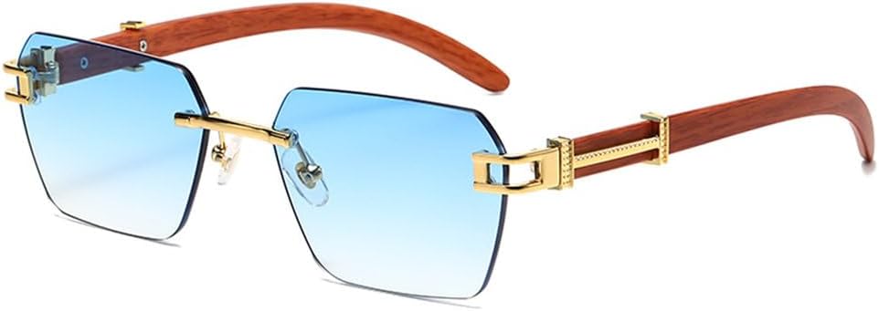 

Солнцезащитные очки без оправы с имитацией древесной текстуры, солнцезащитные очки с металлическими кромками, модные женские солнцезащитные очки HHZZYVY, Gradient Blue