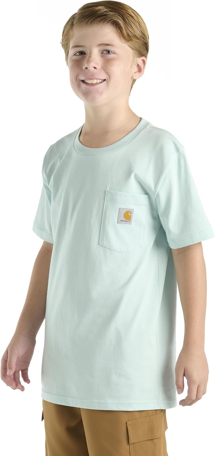 Детская футболка Carhartt CA6655 с коротким рукавом и карманом - унисекс, Light Blue — фото 3
