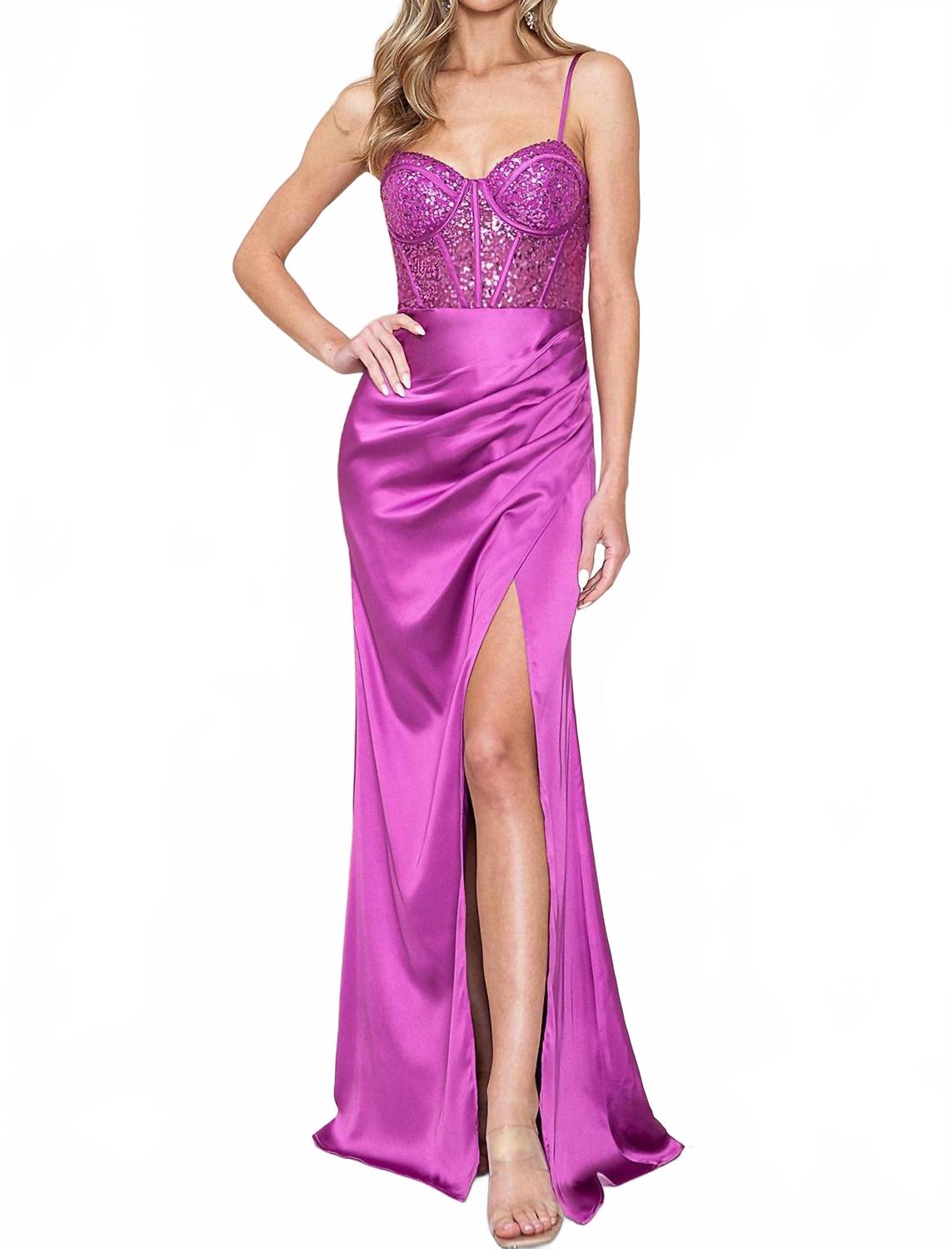 

Лиловое вечернее платье-корсет с атласными пайетками Maniju