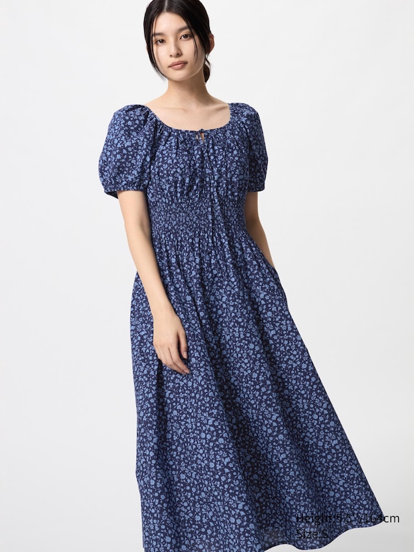 

Платье с объемным рукавом (короткий рукав, принт) Uniqlo, синий