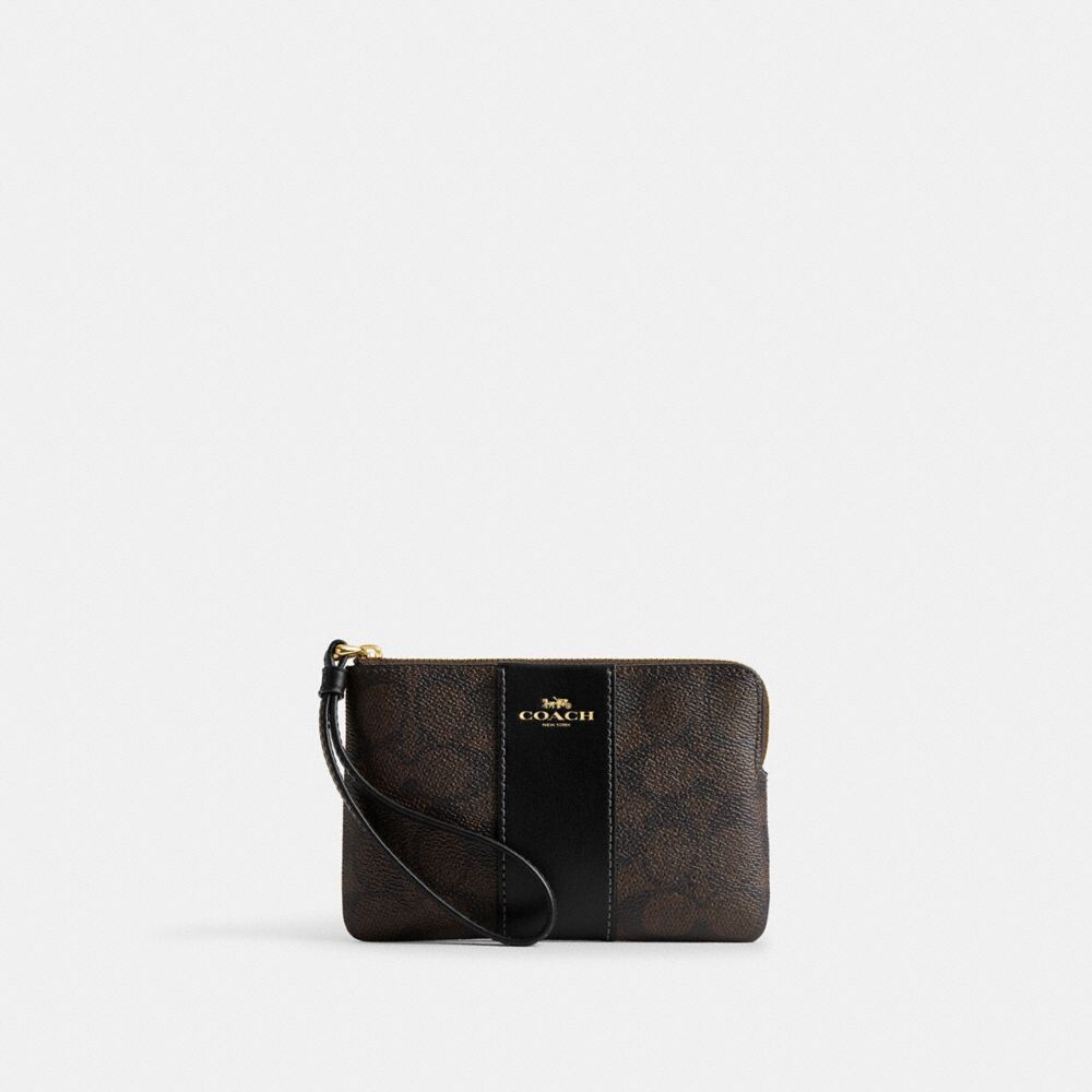 

Кошелек Coach Corner Zip Wristlet, золотой/ореховый/черный