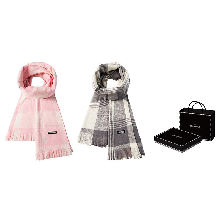 

Вязаный шарф унисекс, Gray+Pink, Houndstooth Box