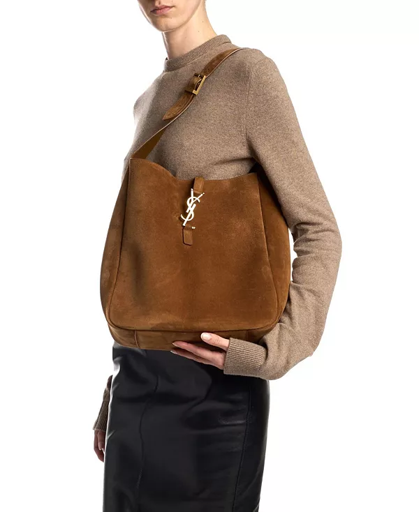 Мягкая большая сумка-хобо Le 5 a 7 из замши. Saint Laurent, коричневый — фото 3