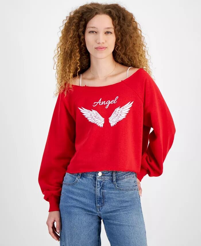 

Толстовка с открытыми плечами для юниоров с рисунком Angel Raglan Self Esteem, красный
