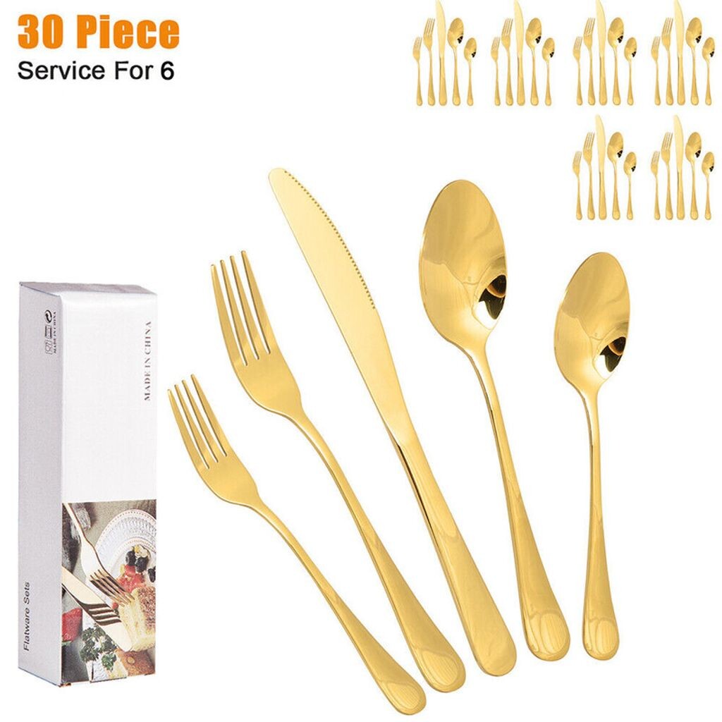 

(Золото) Набор столовых приборов из нержавеющей стали, 30 предметов, набор столовых приборов, набор посуды с ложкой, ножом ele eleoption