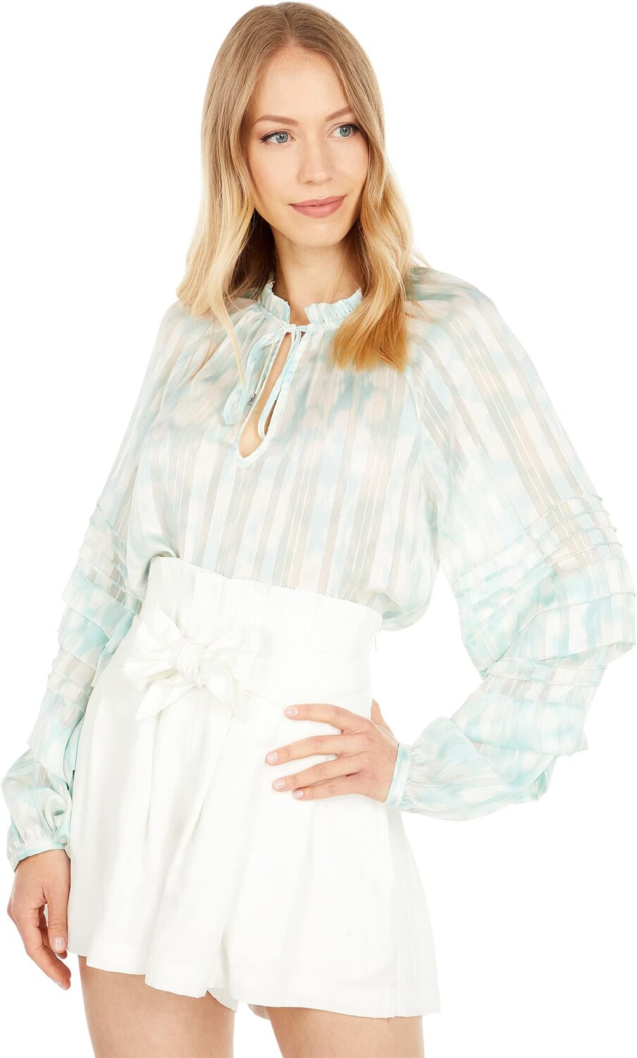 

Блуза BCBGMAXAZRIA Printed Long Sleeve Blouse, цвет Eggshell Blue