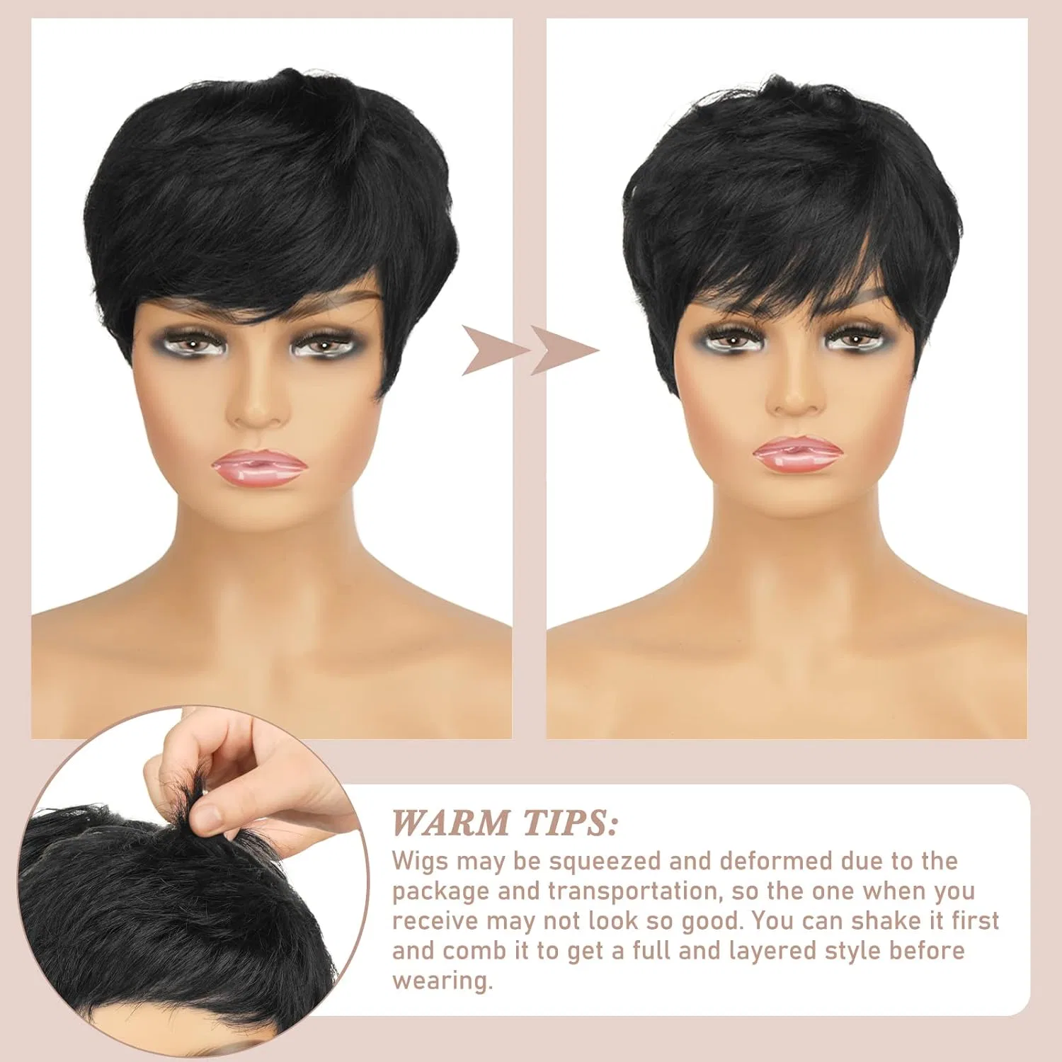 Женский парик Pixie Cut из натуральных волос RUWISS, черный Ruwiss — фото 2