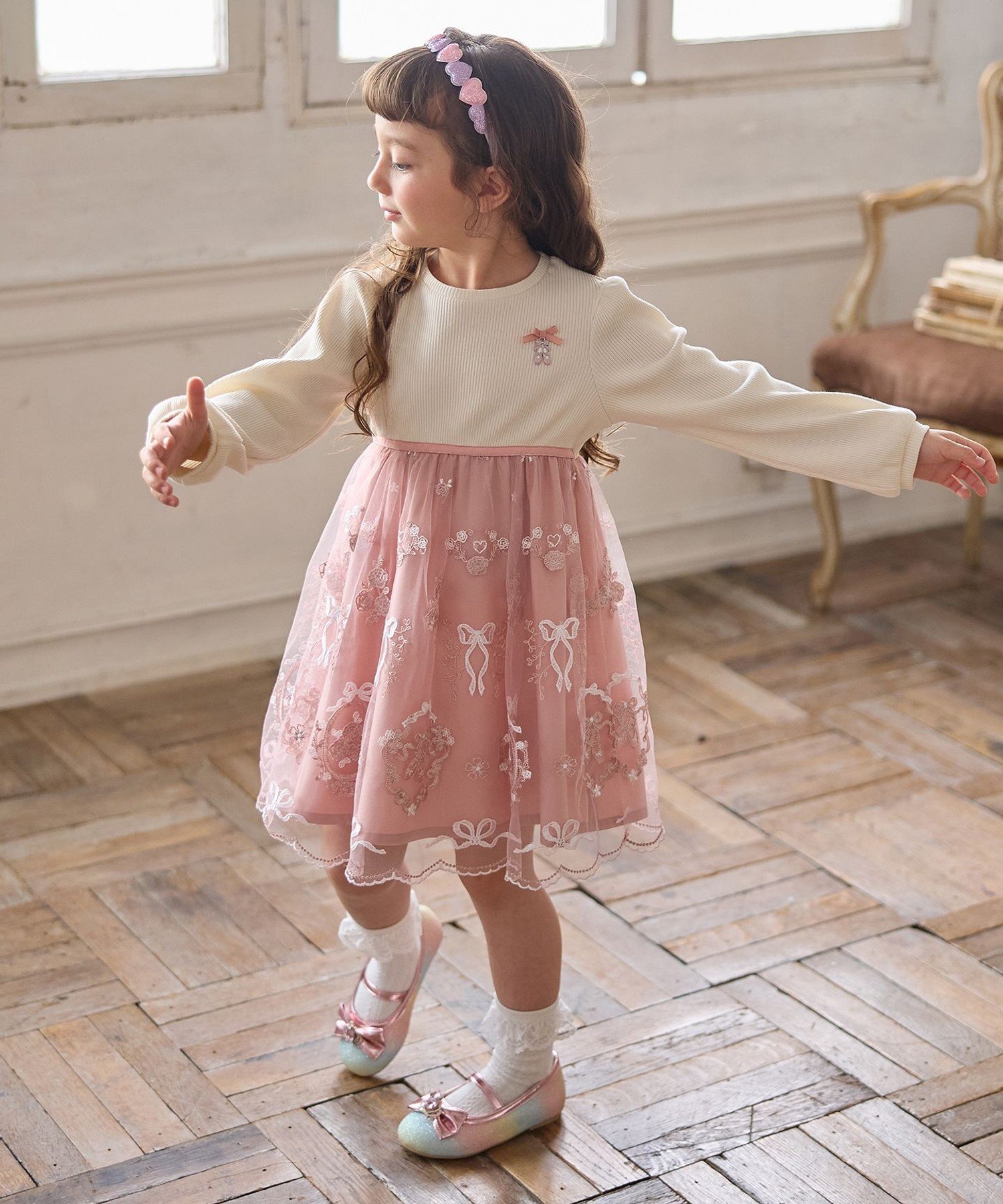 Балетное платье из вышитого тюля ANY KIDS, White x Pink [012] — фото 4
