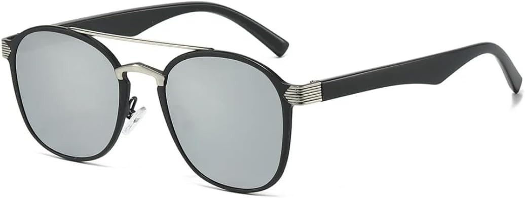 

Мужские солнцезащитные очки с двойной перемычкой, роскошные, в стиле ретро, ​​женские, с синим градиентным зеркальным покрытием, защита от УФ-излучения UV400 VVTWSSW, Black Silver