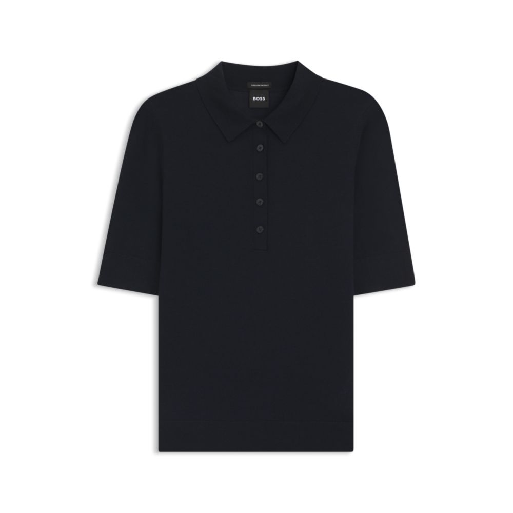 

Шерстяной поло свитер с коротким рукавом и влагоотводящими свойствами BOSS, темно-синий